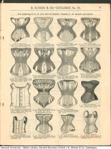 An ad from an old magazine showing different corset styles available for purchase.